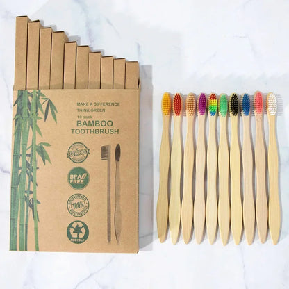 Bamboo Toothbrush 10Pcs Eco-Friendly Soft Bristle Charcoal