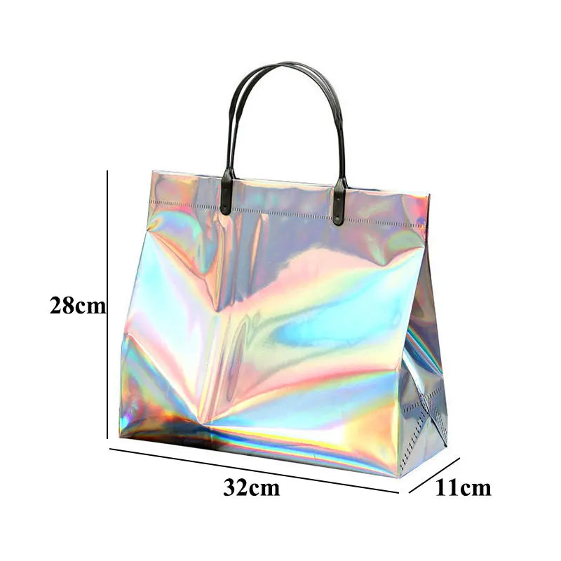 Foldable Laser Shopping Bag Reusable Eco-friendly Tote Waterproof Fabric Non-woven Bag Large Capacity Travel Storage Bag