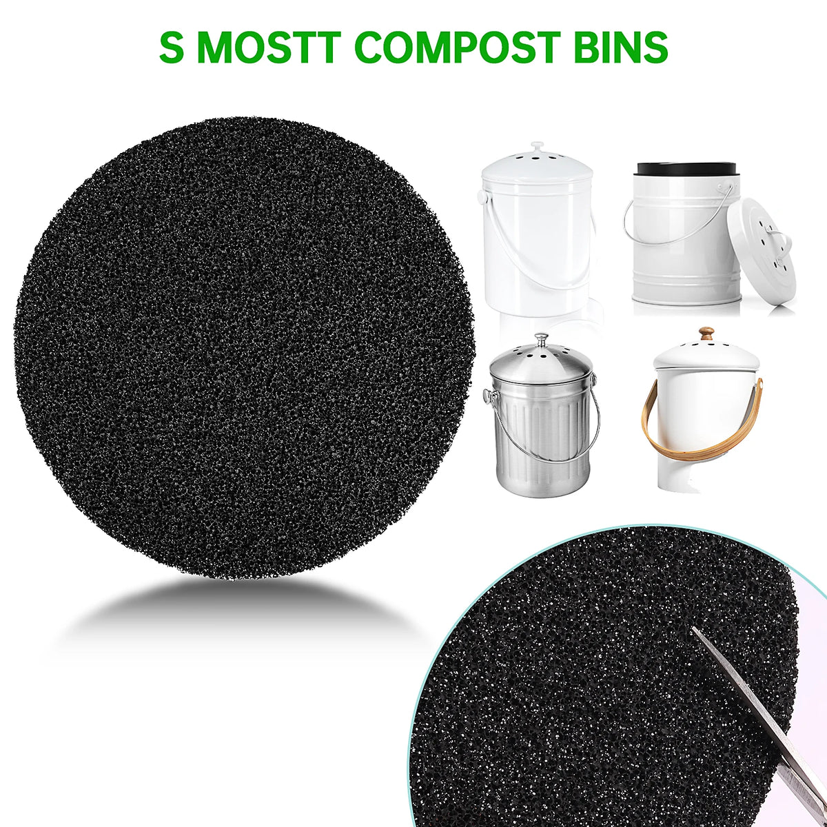 12Pcs Charcoal Filters for Kitchen Compost Bin Activated Charcoal Compost Bin Filters Round Reusable Replacement Compost Filters