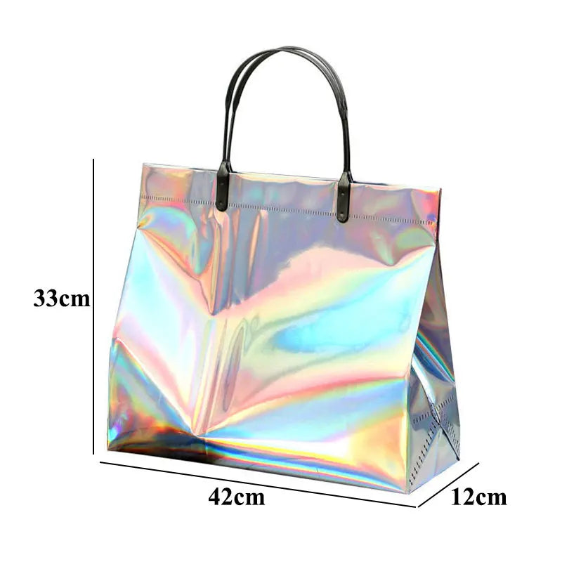 Foldable Laser Shopping Bag Reusable Eco-friendly Tote Waterproof Fabric Non-woven Bag Large Capacity Travel Storage Bag
