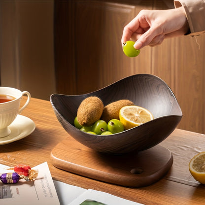 Wood Grain Salad Bowl - Durable Plastic Serving Dish