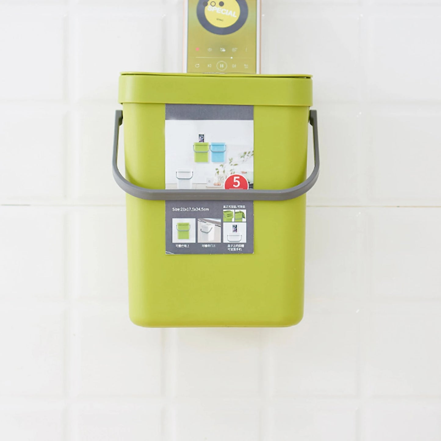 Wall Mounted Kitchen Trash Bin with Lid - Space Saver