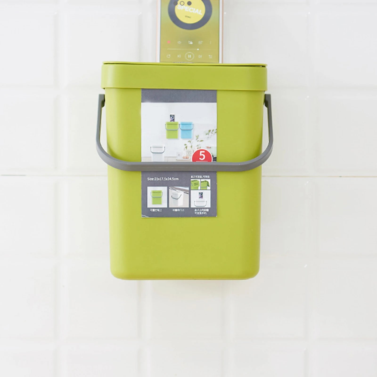 Wall Mounted Kitchen Trash Bin with Lid - Space Saver