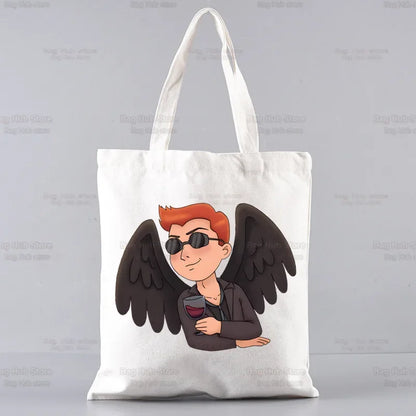 Good Omens Grow Better Reusable Shopping Bag Women Canvas Tote Bags Printing Eco Bag Cartoon Shopper Shoulder Bags