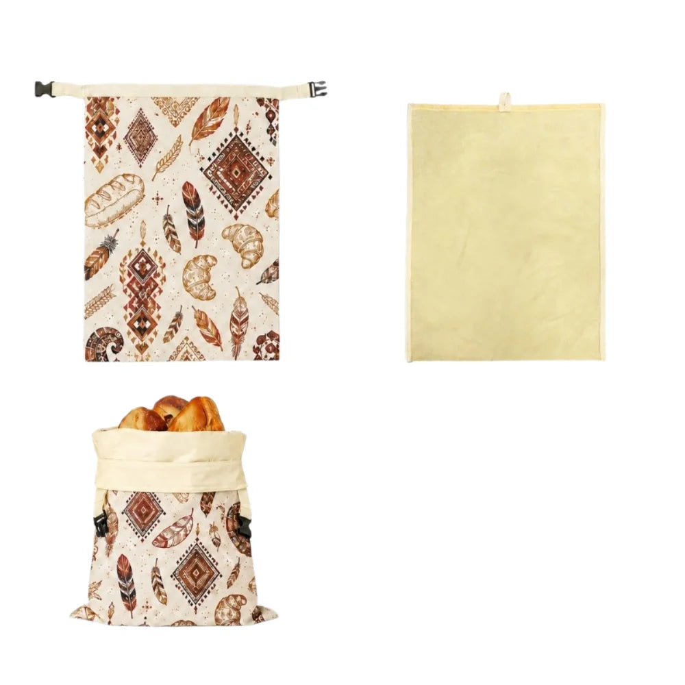 Cotton Beeswax Bread Bags Lock Closure 43x33 Bread Storage Bag Removable Inner Bag Bread Pattern Beeswax Coated Bags Kitchen Use