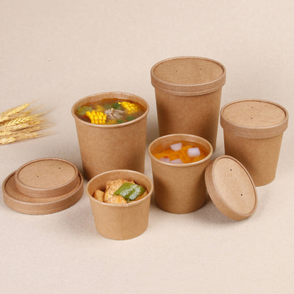 Paper Bowl: 12 Oz Oil-Proof Kraft Soup Cups with Lids - 50 Pcs