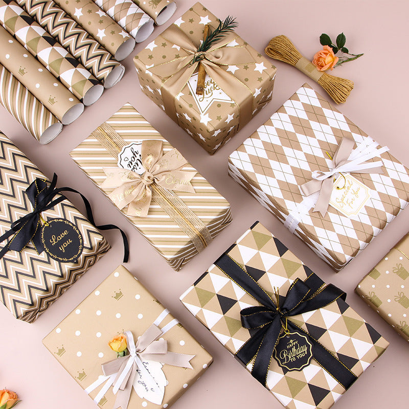 Gift Wrap Paper - Striped Kraft for Christmas & Birthdays
