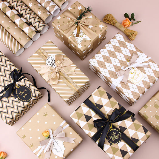 Gift Wrap Paper - Striped Kraft for Christmas & Birthdays