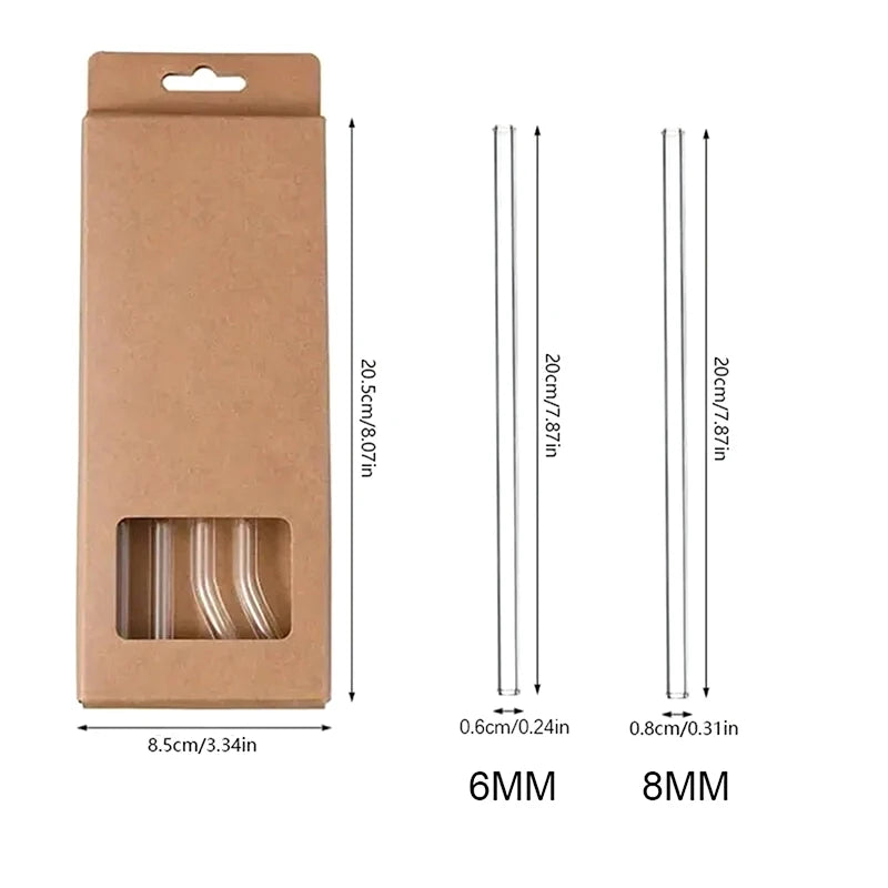 Reusable  Set High Borosilicate Smoothie Cocktails Straw Healthy Eco Friendly Drinking Straw With Cleaning Brush