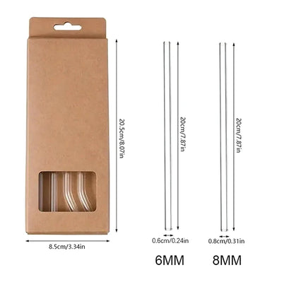 Reusable  Set High Borosilicate Smoothie Cocktails Straw Healthy Eco Friendly Drinking Straw With Cleaning Brush
