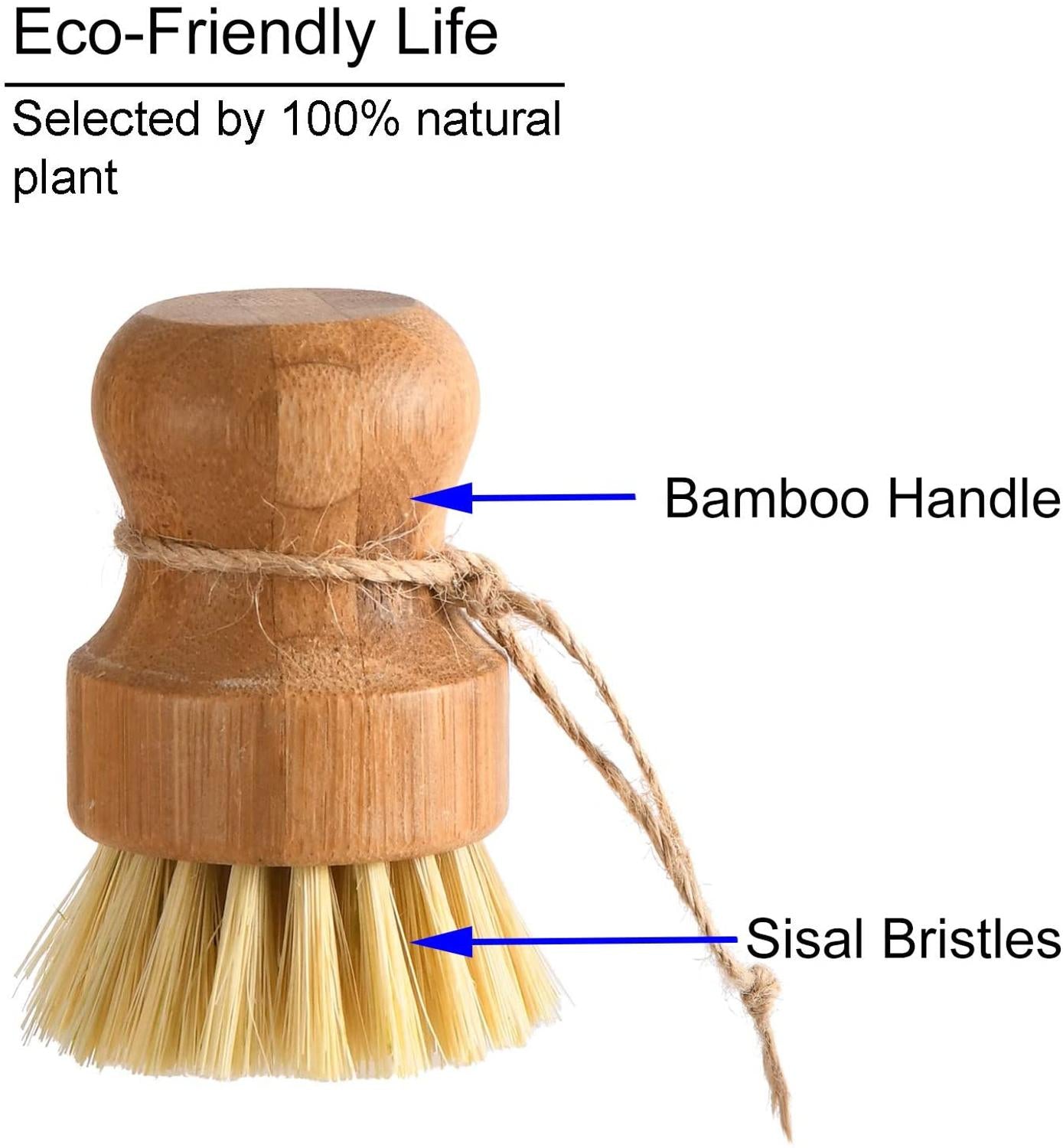 Bamboo Dish Scrub Brushes - Natural Sisal, Eco-Friendly Cleaning