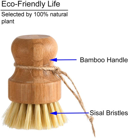 Bamboo Dish Scrub Brushes - Natural Sisal, Eco-Friendly Cleaning