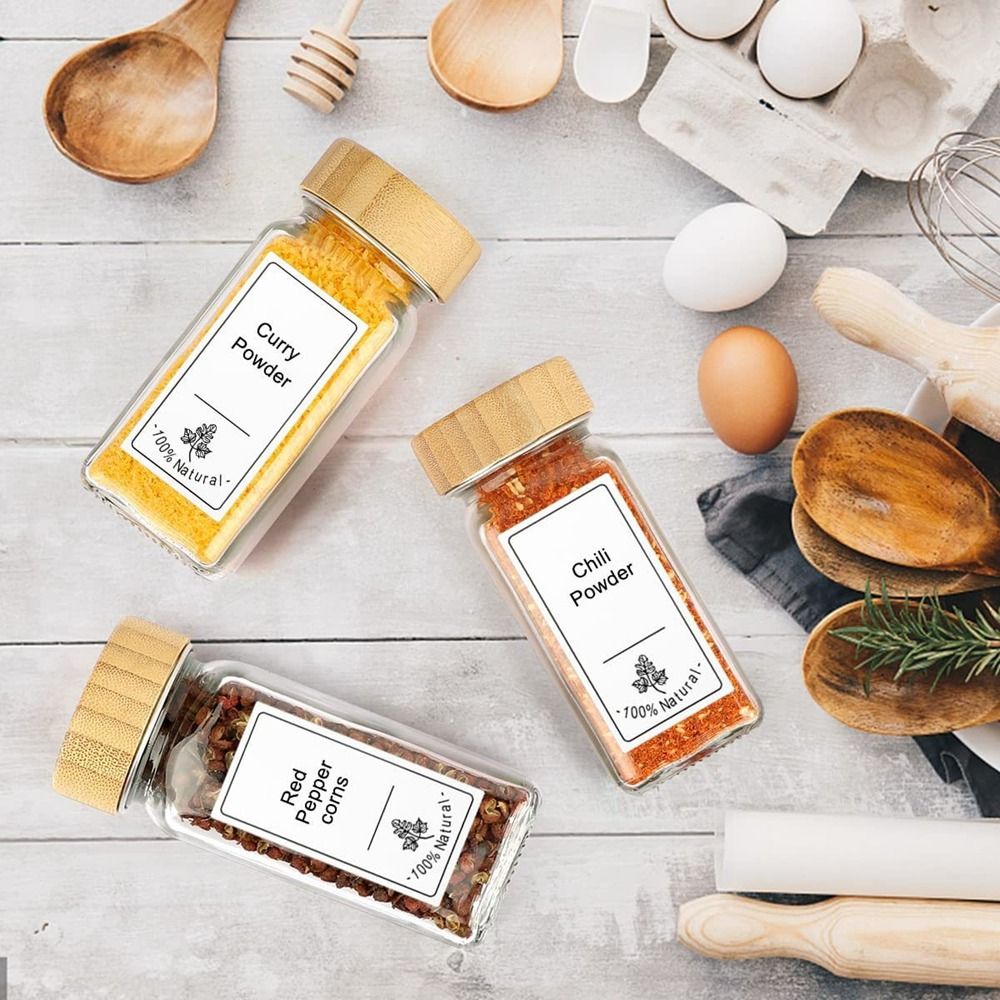 Airtight Spice Jars 4oz with Bamboo Lid for Kitchen Storage
