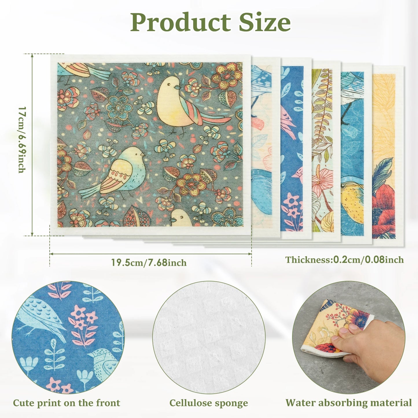 Kitchen Cleaning Cloths Dish Towels Cellulose Cotton Cleaning Cloths Absorbent Swedish Rags Soft Reusable Wet Dry Dishcloths