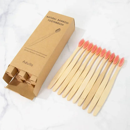 Bamboo Toothbrush 10Pcs Eco-Friendly Soft Bristle Charcoal