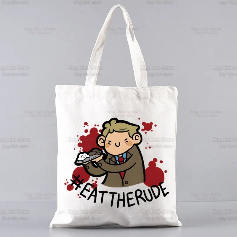 Good Omens Grow Better Reusable Shopping Bag Women Canvas Tote Bags Printing Eco Bag Cartoon Shopper Shoulder Bags