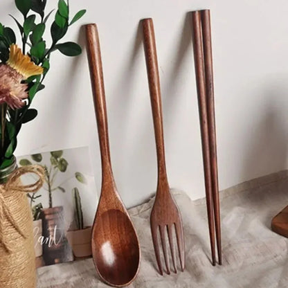 3Pcs Japanese Wooden Reusable Sushi Chopsticks Spoon Cutlery Set Non-slip Travel Dinnerware Suit Tableware Kitchen Tools