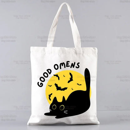 Good Omens Grow Better Reusable Shopping Bag Women Canvas Tote Bags Printing Eco Bag Cartoon Shopper Shoulder Bags