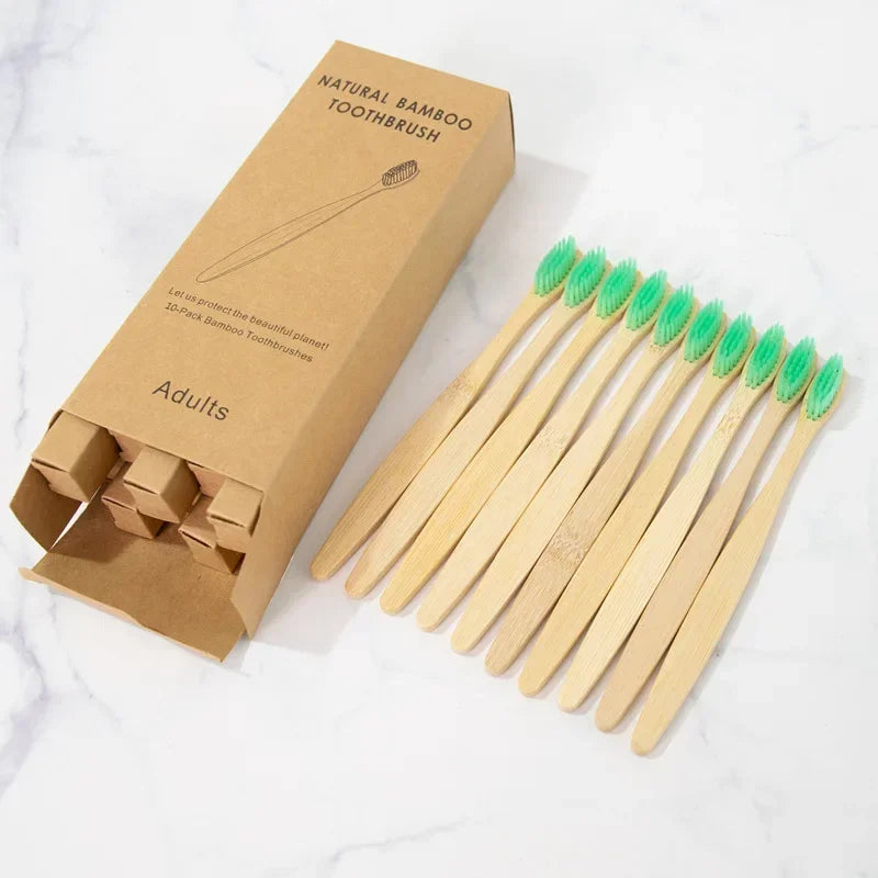 Bamboo Toothbrush 10Pcs Eco-Friendly Soft Bristle Charcoal
