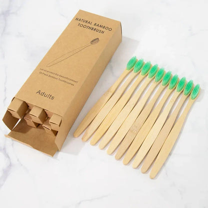 Bamboo Toothbrush 10Pcs Eco-Friendly Soft Bristle Charcoal