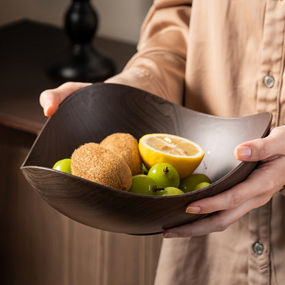 Wood Grain Salad Bowl - Durable Plastic Serving Dish