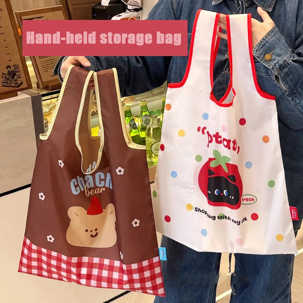 Cute Large Capacity Shopping Bag Supermarket Eco-Friendly Bag Foldable Tote Pouch Easy To Carry Bag Together Cartoon Handbag