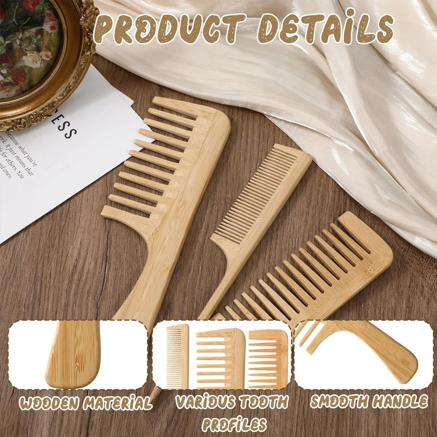 1pc Handmade Bamboo Anti-Static Combs Set, Natural Bamboo Comb for Women Men Hair, Beard Wood Combs For Teasing Strands