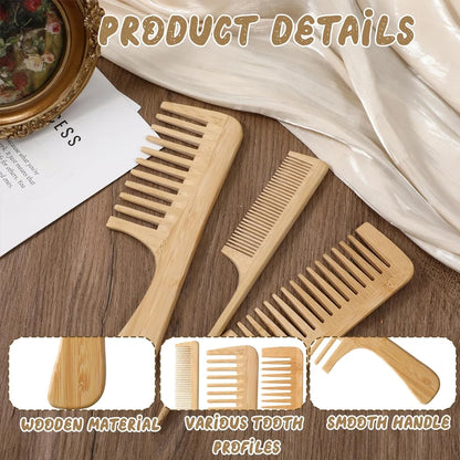 1pc Handmade Bamboo Anti-Static Combs Set, Natural Bamboo Comb for Women Men Hair, Beard Wood Combs For Teasing Strands