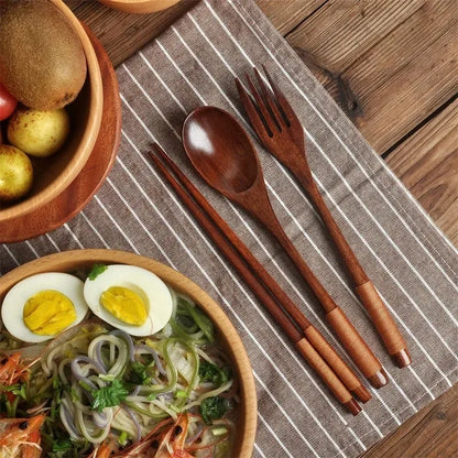 3Pcs Japanese Wooden Reusable Sushi Chopsticks Spoon Cutlery Set Non-slip Travel Dinnerware Suit Tableware Kitchen Tools