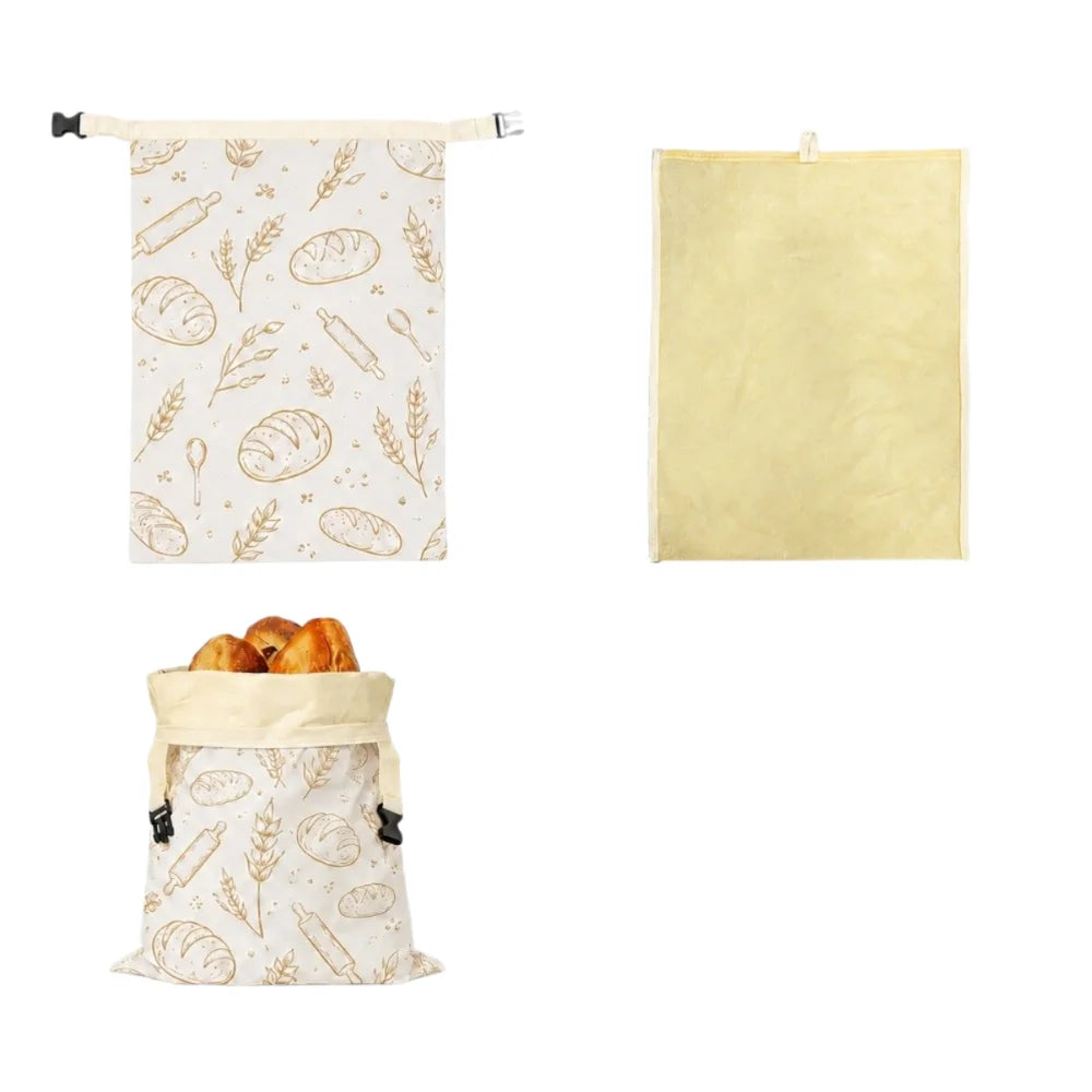 Cotton Beeswax Bread Bags Lock Closure 43x33 Bread Storage Bag Removable Inner Bag Bread Pattern Beeswax Coated Bags Kitchen Use