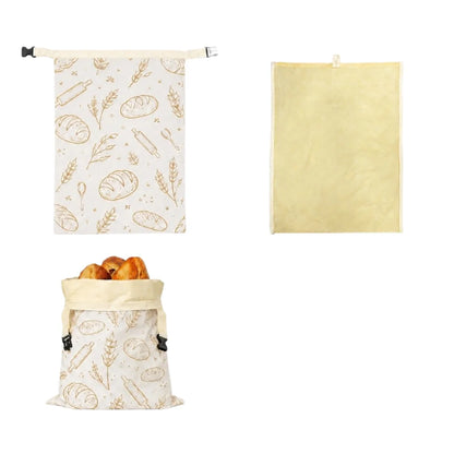 Cotton Beeswax Bread Bags Lock Closure 43x33 Bread Storage Bag Removable Inner Bag Bread Pattern Beeswax Coated Bags Kitchen Use