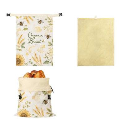 Cotton Beeswax Bread Bags Lock Closure 43x33 Bread Storage Bag Removable Inner Bag Bread Pattern Beeswax Coated Bags Kitchen Use