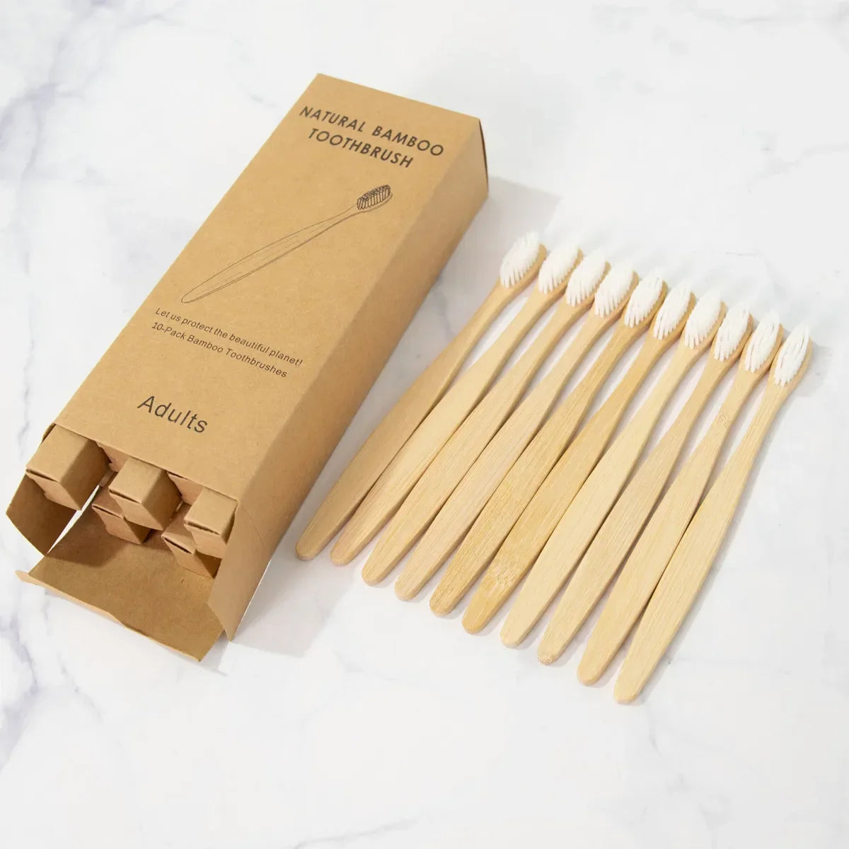 Bamboo Toothbrush 10Pcs Eco-Friendly Soft Bristle Charcoal