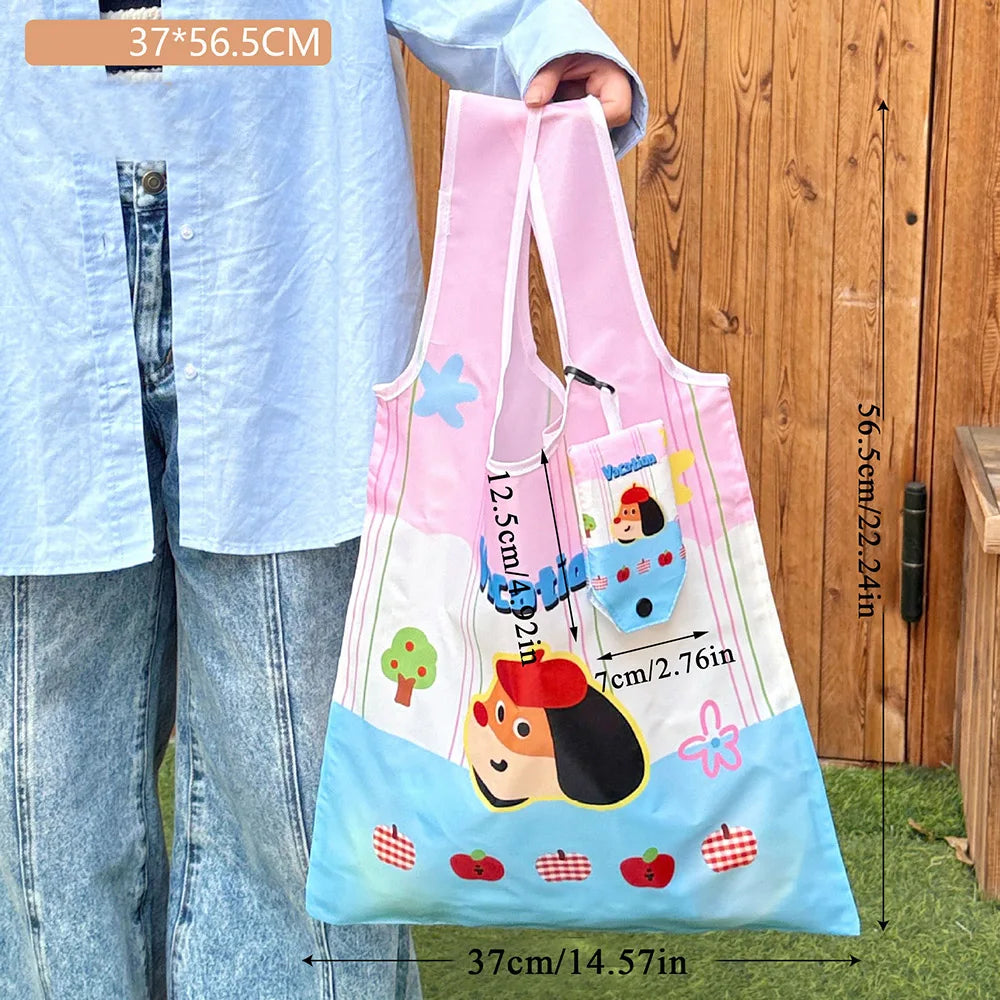 Cute Large Capacity Shopping Bag Supermarket Eco-Friendly Bag Foldable Tote Pouch Easy To Carry Bag Together Cartoon Handbag