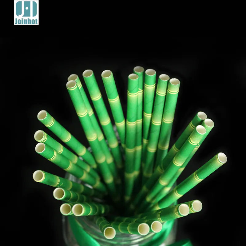 200 pieces Green bamboo paper straw for drinking  biodegradable drinking straws kitchen accessories