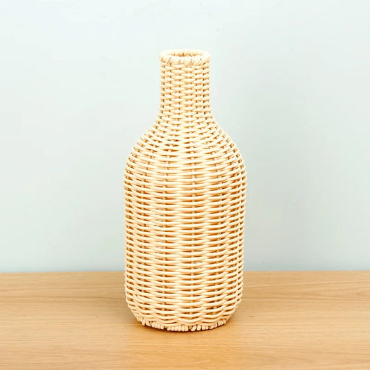 Handwoven Plastic Rattan Vase Cottagecore Decor Chinese Retro Indoor Desktop Creative Home Floral Arrangement