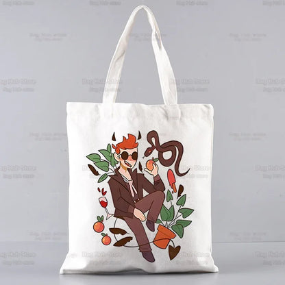 Good Omens Grow Better Reusable Shopping Bag Women Canvas Tote Bags Printing Eco Bag Cartoon Shopper Shoulder Bags