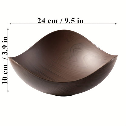Wood Grain Salad Bowl - Durable Plastic Serving Dish