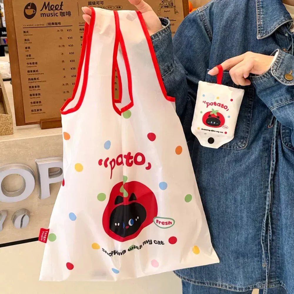 Cute Large Capacity Shopping Bag Supermarket Eco-Friendly Bag Foldable Tote Pouch Easy To Carry Bag Together Cartoon Handbag