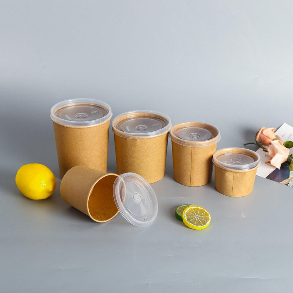 Paper Bowl: 12 Oz Oil-Proof Kraft Soup Cups with Lids - 50 Pcs