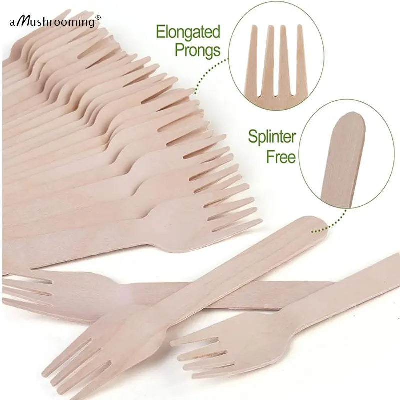 x50 Personalized My First Night Wooden Utensils Biodegradable Disposable Dessert Salad Forks Party Cake Dinner Forks 16cm