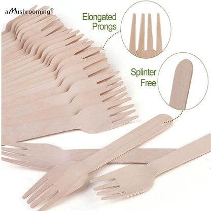 x50 Personalized My First Night Wooden Utensils Biodegradable Disposable Dessert Salad Forks Party Cake Dinner Forks 16cm