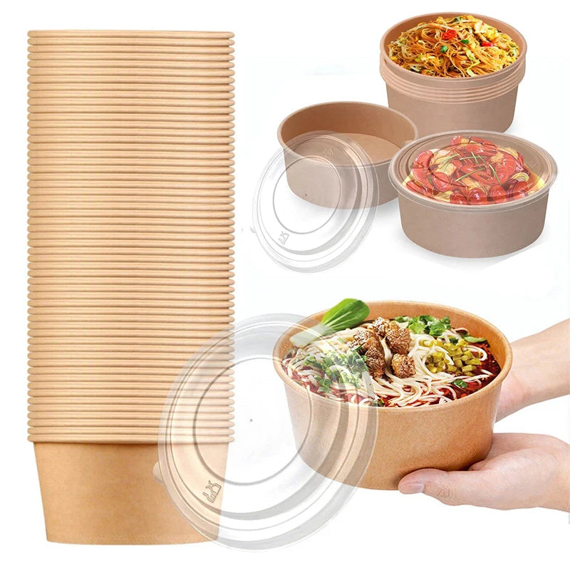 Kraft Paper Bowls 15pcs - 500ml/750ml Salad & Snack Containers