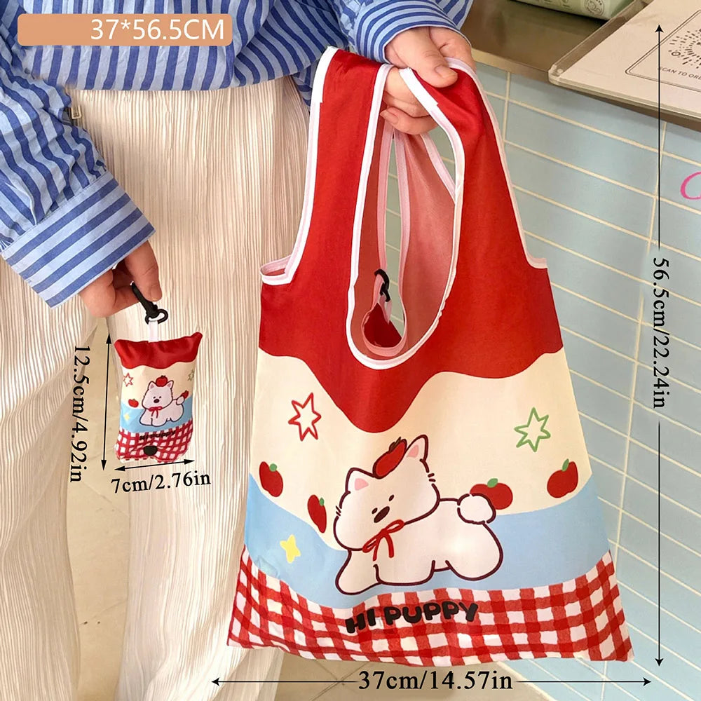 Cute Large Capacity Shopping Bag Supermarket Eco-Friendly Bag Foldable Tote Pouch Easy To Carry Bag Together Cartoon Handbag