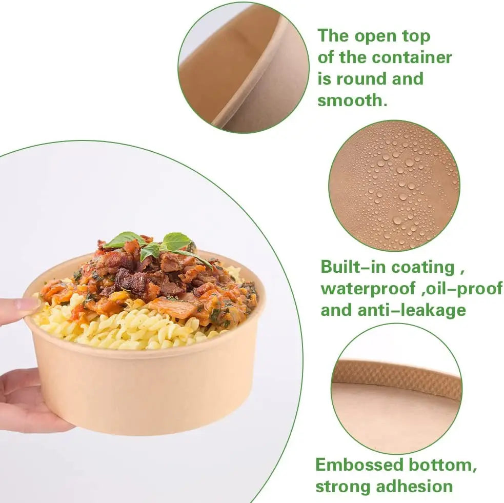 Kraft Paper Bowls 15pcs - 500ml/750ml Salad & Snack Containers