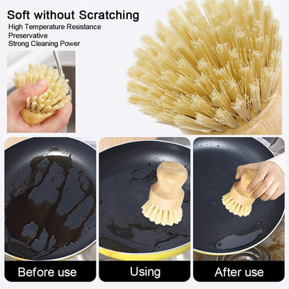 Bamboo Dish Scrub Brushes - Natural Sisal, Eco-Friendly Cleaning