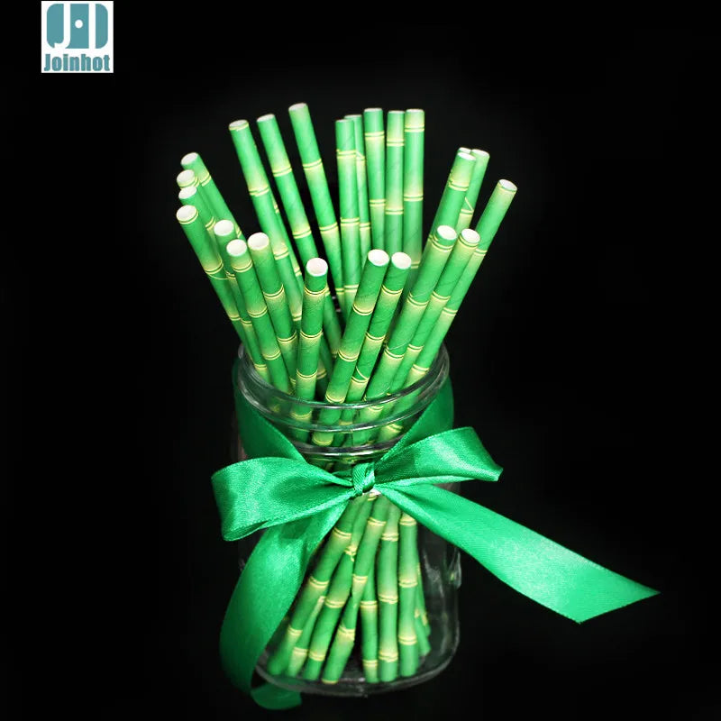 200 pieces Green bamboo paper straw for drinking  biodegradable drinking straws kitchen accessories