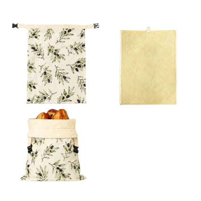 Cotton Beeswax Bread Bags Lock Closure 43x33 Bread Storage Bag Removable Inner Bag Bread Pattern Beeswax Coated Bags Kitchen Use