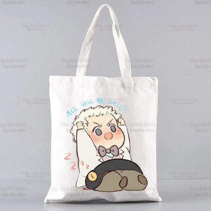 Good Omens Grow Better Reusable Shopping Bag Women Canvas Tote Bags Printing Eco Bag Cartoon Shopper Shoulder Bags
