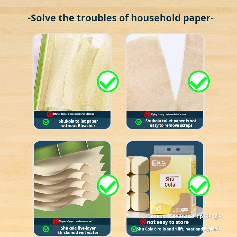Bamboo Toilet Tissue: Pulp Colored Toilet Paper - 6/12 Rolls, No Core